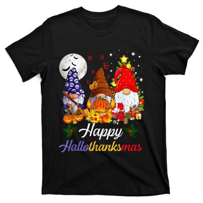 Halloween Thanksgiving Christmas Happy Hallothanksmas Gnomes T-Shirt