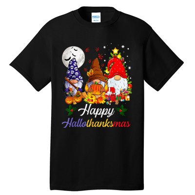 Halloween Thanksgiving Christmas Happy Hallothanksmas Gnomes Tall T-Shirt