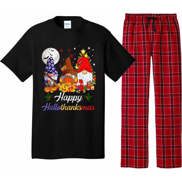 Halloween Thanksgiving Christmas Happy Hallothanksmas Gnomes Pajama Set