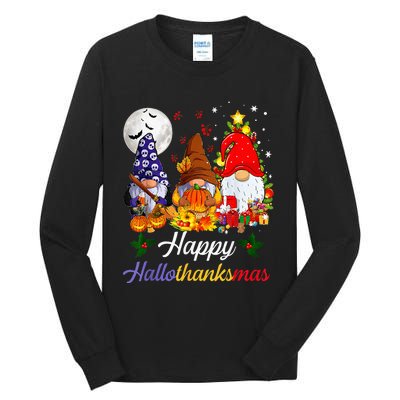 Halloween Thanksgiving Christmas Happy Hallothanksmas Gnomes Tall Long Sleeve T-Shirt