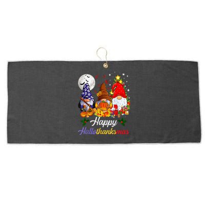 Halloween Thanksgiving Christmas Happy Hallothanksmas Gnomes Large Microfiber Waffle Golf Towel