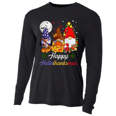 Halloween Thanksgiving Christmas Happy Hallothanksmas Gnomes Cooling Performance Long Sleeve Crew