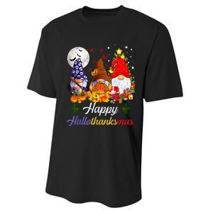 Halloween Thanksgiving Christmas Happy Hallothanksmas Gnomes Performance Sprint T-Shirt