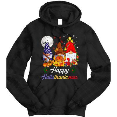 Halloween Thanksgiving Christmas Happy Hallothanksmas Gnomes Tie Dye Hoodie