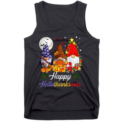 Halloween Thanksgiving Christmas Happy Hallothanksmas Gnomes Tank Top