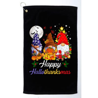 Halloween Thanksgiving Christmas Happy Hallothanksmas Gnomes Platinum Collection Golf Towel