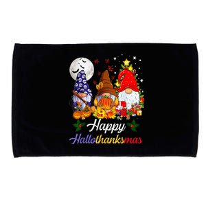 Halloween Thanksgiving Christmas Happy Hallothanksmas Gnomes Microfiber Hand Towel