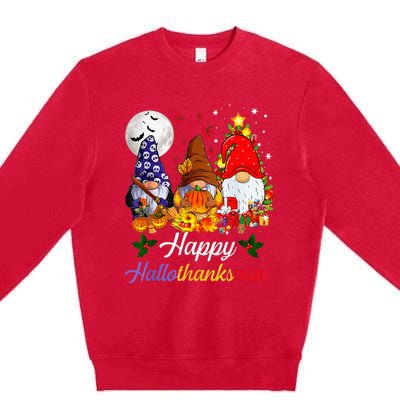 Halloween Thanksgiving Christmas Happy Hallothanksmas Gnomes Premium Crewneck Sweatshirt