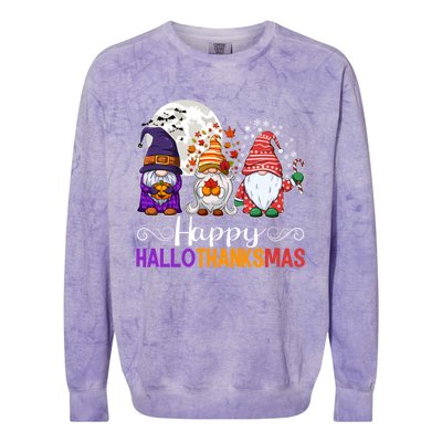 Halloween Thanksgiving Christmas Happy Hallothanksmas Gnomes Gift Colorblast Crewneck Sweatshirt