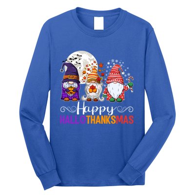 Halloween Thanksgiving Christmas Happy Hallothanksmas Gnomes Gift Long Sleeve Shirt