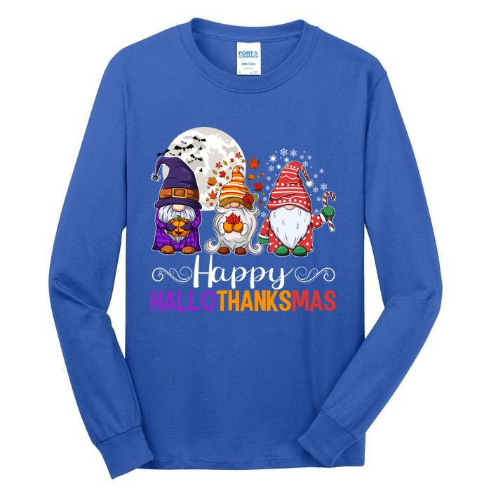 Halloween Thanksgiving Christmas Happy Hallothanksmas Gnomes Gift Tall Long Sleeve T-Shirt