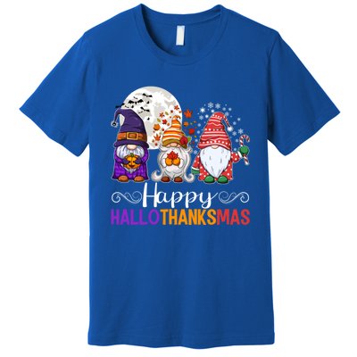 Halloween Thanksgiving Christmas Happy Hallothanksmas Gnomes Gift Premium T-Shirt