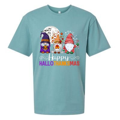 Halloween Thanksgiving Christmas Happy Hallothanksmas Gnomes Gift Sueded Cloud Jersey T-Shirt