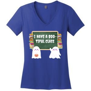 Halloween Teacher Cute Ghost I Have A BooTiful Class Gift Women's V-Neck T-Shirt