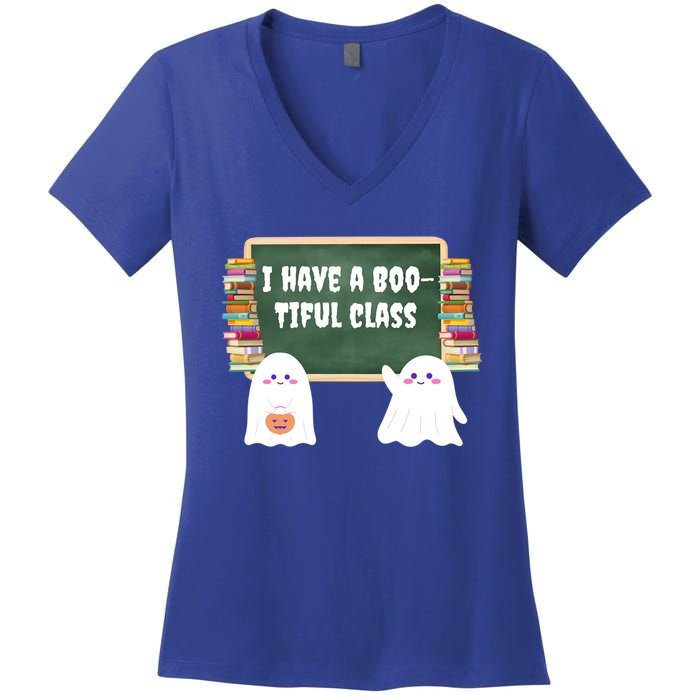 Halloween Teacher Cute Ghost I Have A BooTiful Class Gift Women's V-Neck T-Shirt