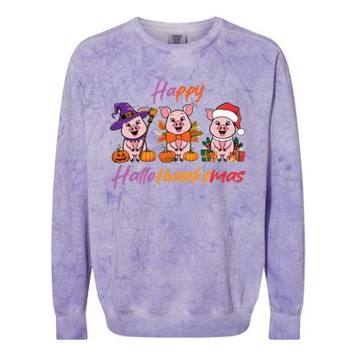 Halloween Thanksgiving Christmas Happy Hallothanksmas Pigs Gift Colorblast Crewneck Sweatshirt