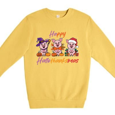 Halloween Thanksgiving Christmas Happy Hallothanksmas Pigs Gift Premium Crewneck Sweatshirt