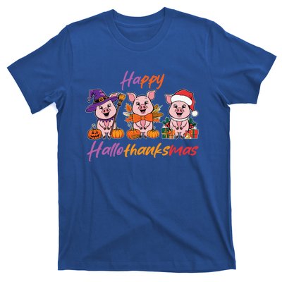 Halloween Thanksgiving Christmas Happy Hallothanksmas Pigs Gift T-Shirt