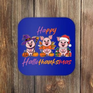 Halloween Thanksgiving Christmas Happy Hallothanksmas Pigs Gift Coaster