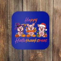 Halloween Thanksgiving Christmas Happy Hallothanksmas Pigs Gift Coaster