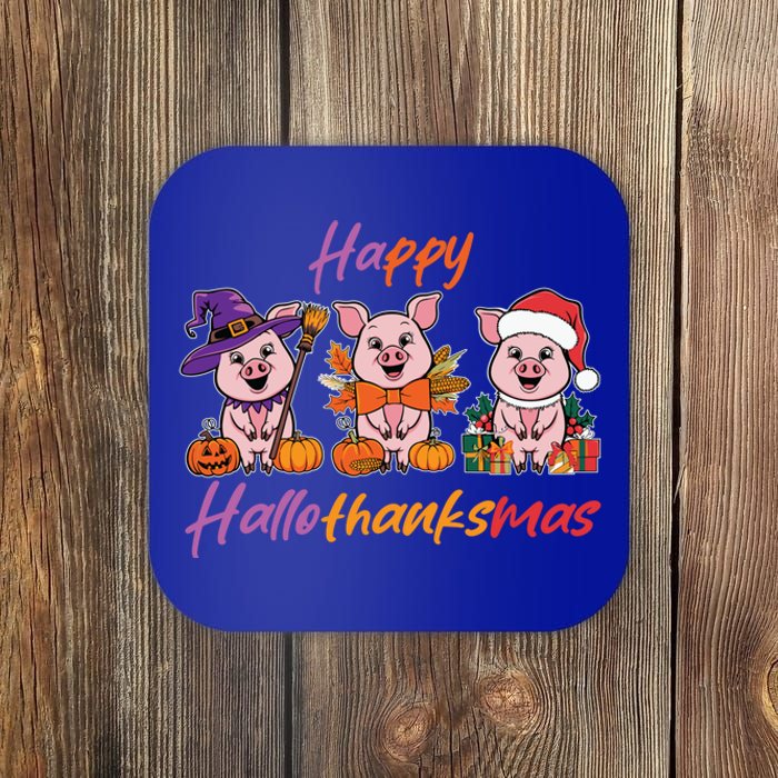 Halloween Thanksgiving Christmas Happy Hallothanksmas Pigs Gift Coaster