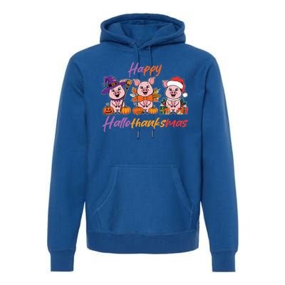 Halloween Thanksgiving Christmas Happy Hallothanksmas Pigs Gift Premium Hoodie