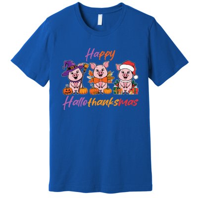 Halloween Thanksgiving Christmas Happy Hallothanksmas Pigs Gift Premium T-Shirt