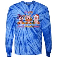 Halloween Thanksgiving Christmas Happy Hallothanksmas Pigs Gift Tie-Dye Long Sleeve Shirt