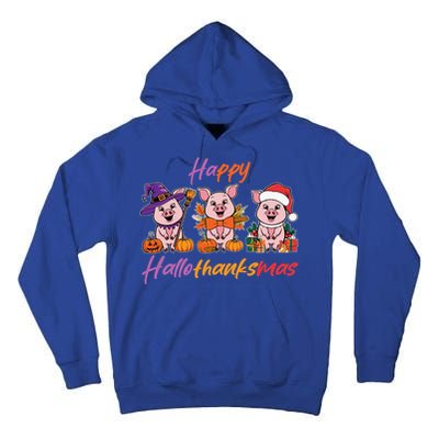 Halloween Thanksgiving Christmas Happy Hallothanksmas Pigs Gift Tall Hoodie