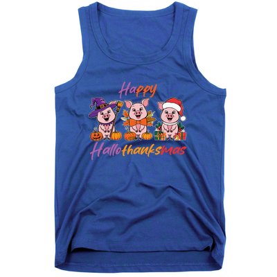 Halloween Thanksgiving Christmas Happy Hallothanksmas Pigs Gift Tank Top