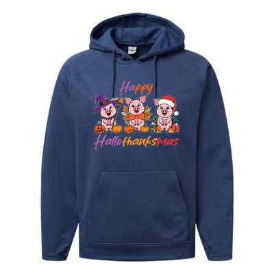 Halloween Thanksgiving Christmas Happy Hallothanksmas Pigs Gift Performance Fleece Hoodie