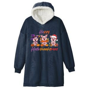 Halloween Thanksgiving Christmas Happy Hallothanksmas Pigs Gift Hooded Wearable Blanket