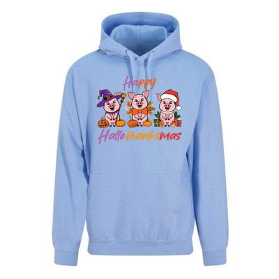 Halloween Thanksgiving Christmas Happy Hallothanksmas Pigs Gift Unisex Surf Hoodie