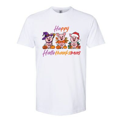 Halloween Thanksgiving Christmas Happy Hallothanksmas Pigs Gift Softstyle CVC T-Shirt