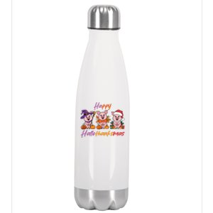 Halloween Thanksgiving Christmas Happy Hallothanksmas Pigs Gift Stainless Steel Insulated Water Bottle