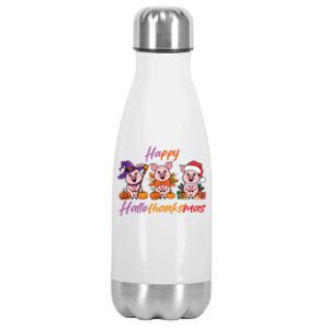 Halloween Thanksgiving Christmas Happy Hallothanksmas Pigs Gift Stainless Steel Insulated Water Bottle