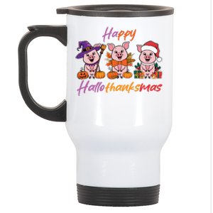 Halloween Thanksgiving Christmas Happy Hallothanksmas Pigs Gift Stainless Steel Travel Mug