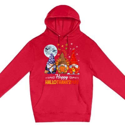 Halloween Thanksgiving Christmas Happy HalloThanksMas Gnomes Premium Pullover Hoodie