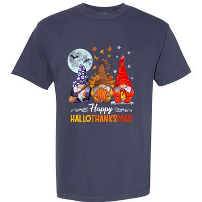 Halloween Thanksgiving Christmas Happy HalloThanksMas Gnomes Garment-Dyed Heavyweight T-Shirt