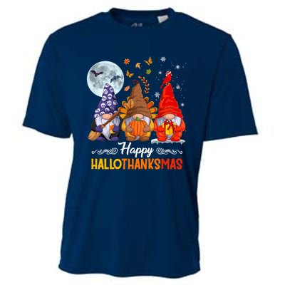 Halloween Thanksgiving Christmas Happy HalloThanksMas Gnomes Cooling Performance Crew T-Shirt