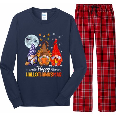 Halloween Thanksgiving Christmas Happy HalloThanksMas Gnomes Long Sleeve Pajama Set