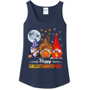 Halloween Thanksgiving Christmas Happy HalloThanksMas Gnomes Ladies Essential Tank