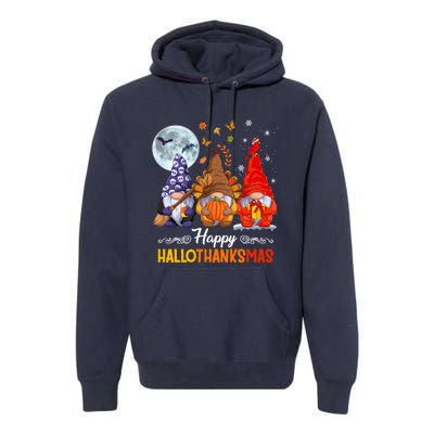 Halloween Thanksgiving Christmas Happy HalloThanksMas Gnomes Premium Hoodie