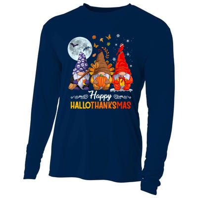 Halloween Thanksgiving Christmas Happy HalloThanksMas Gnomes Cooling Performance Long Sleeve Crew