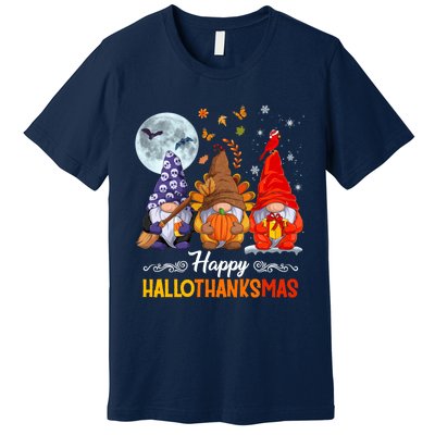 Halloween Thanksgiving Christmas Happy HalloThanksMas Gnomes Premium T-Shirt