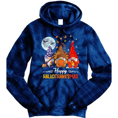 Halloween Thanksgiving Christmas Happy HalloThanksMas Gnomes Tie Dye Hoodie