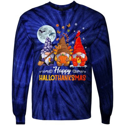 Halloween Thanksgiving Christmas Happy HalloThanksMas Gnomes Tie-Dye Long Sleeve Shirt