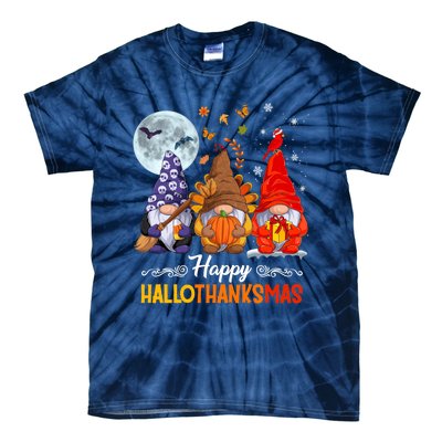 Halloween Thanksgiving Christmas Happy HalloThanksMas Gnomes Tie-Dye T-Shirt