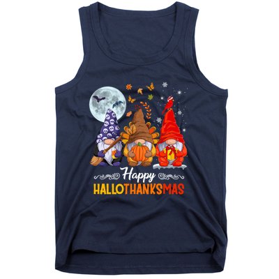 Halloween Thanksgiving Christmas Happy HalloThanksMas Gnomes Tank Top