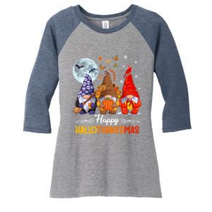 Halloween Thanksgiving Christmas Happy HalloThanksMas Gnomes Women's Tri-Blend 3/4-Sleeve Raglan Shirt